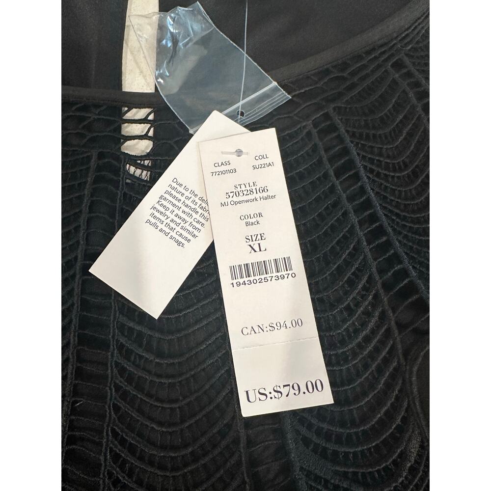 White House Black Market NWT XL Black Sheer Embroidered Yoke Tank Top Boho Chic - Picture 7 of 11